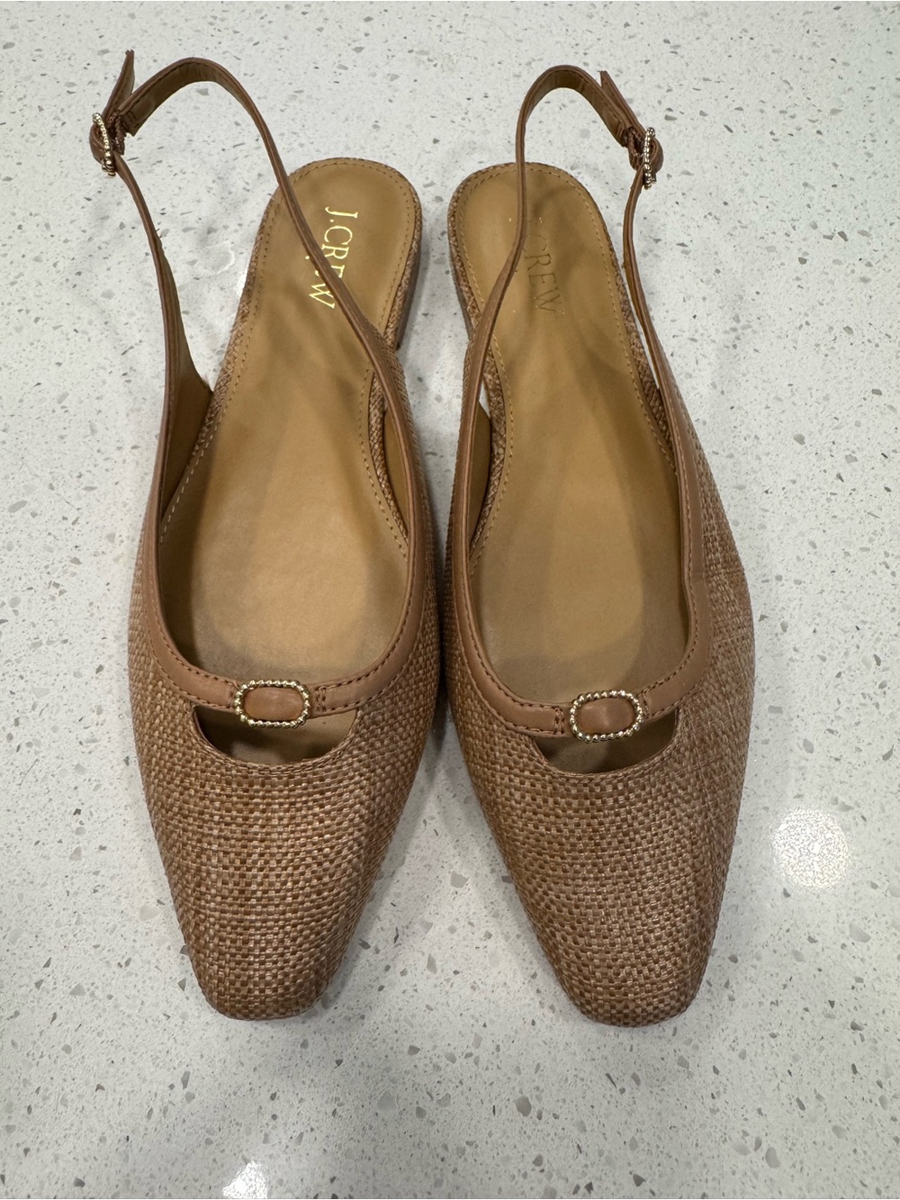 J. Crew Tan Woven Pointed Slingback Flats